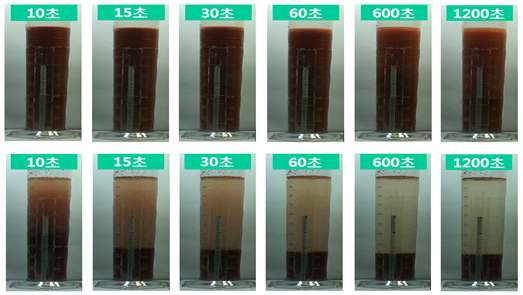 그림 1. 응집제 사용여부에 따른 침전도 변화