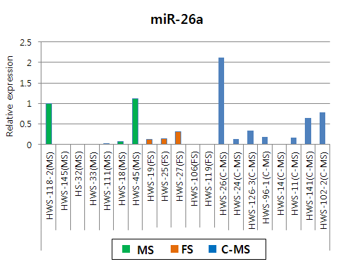 수소, 암소, 거세우 혈청에서 miR-26a 발현 패턴 조사