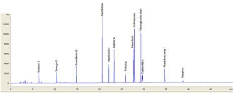 GC/ECD 그룹 1의 chromatogram(농약성분 12종)