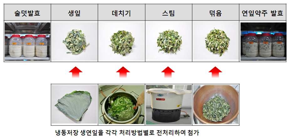 냉동저장 생연잎의 전처리 방법별 연잎약주제조 시험처리