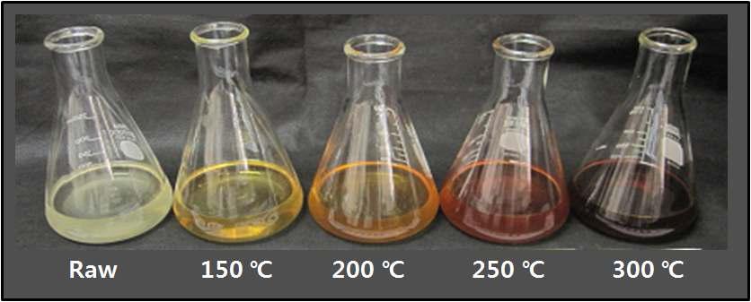 볶음온도에 따른 탈지 후 주정추출물 색의 변화