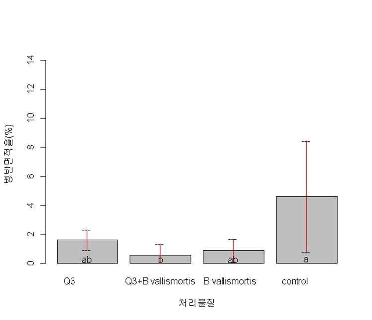 토마토 잎곰팡이병 병반면적율(2013. 7.29)