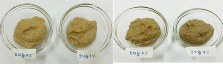 Color of cheonggukjang spreads added with mulberry juice