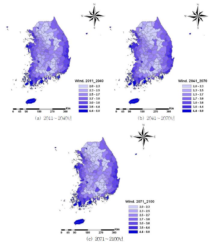 미래 30년 연평균풍속