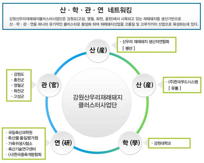 강원 산우리재래돼지클러스터 사업단의 구성 모식도