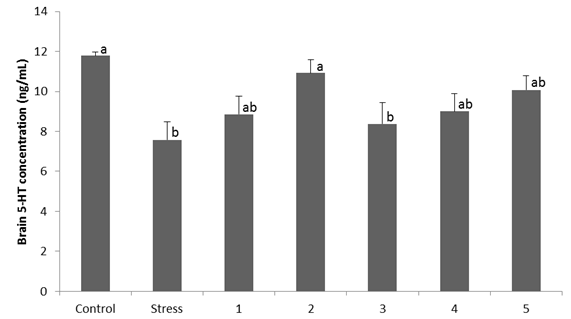 5-HT composition in brain of rat supplemented with medicinal herbs