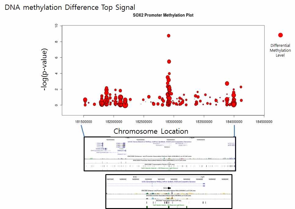 RA 450k Chip EWAS top signal plot : Sox2 gene promoter