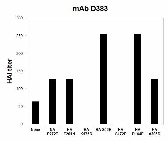 mAb-D383와 escape mutant들의 상호작용