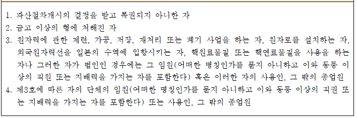 원자력규제위원회 위원장 및 위원의 결격사유