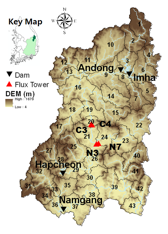 Fig. 3.4.1. Sub-basin boundary and flux tower site on study area