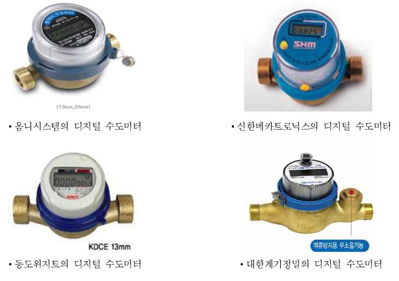 국내 주요 제조업체의 디지털 수도미터