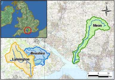그림 2.1.6 영국 남부에서 홍수예측 모형이 구축된 유역의 위치