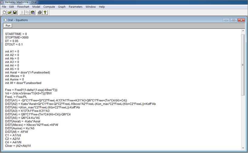 Berkeley Madonna software를 이용한 simulation(model equation)