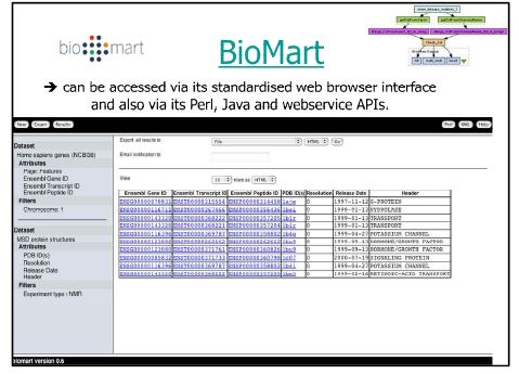 그림. BioMart가 제공하는 웹브라우저 인터페이스