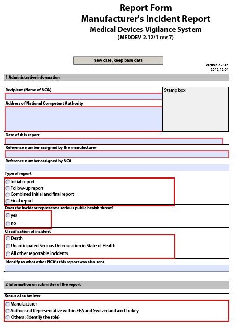 Manufacturer's Incident report_report form