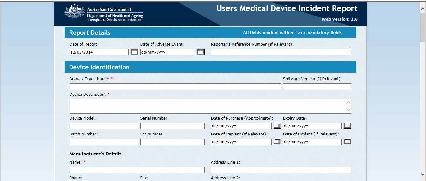 Medical device incidence report양식_online