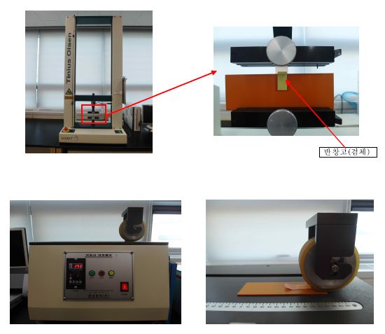 그림 1. 반창고 점착력 측정 기기(인장강도계) 및 전동식 압착 롤러