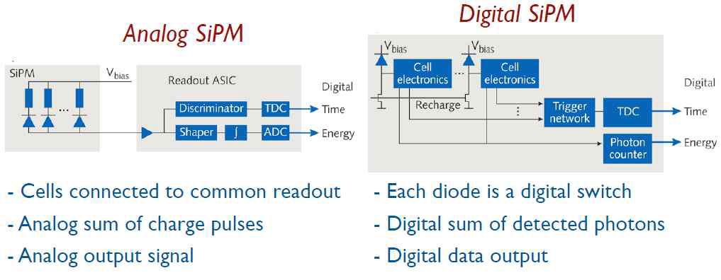 아날로그 SiPM 과 디지털 SiPM 의 특성 비교