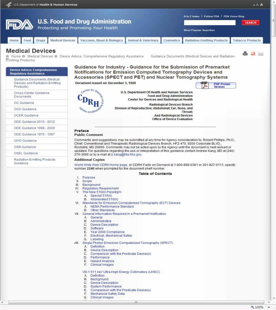 미국 FDA의 Emission Computed Tomography에 대한 Guidance