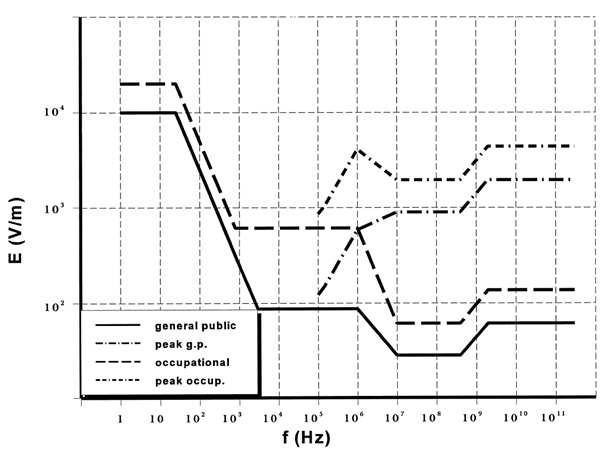 그림 2-4. 시변 전기장 노출에 대한 기준 레벨