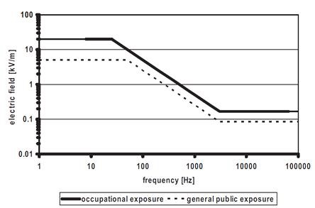 그림 2-7. 시변 자기장 및 전기장 노출에 대한 기준 레벨
