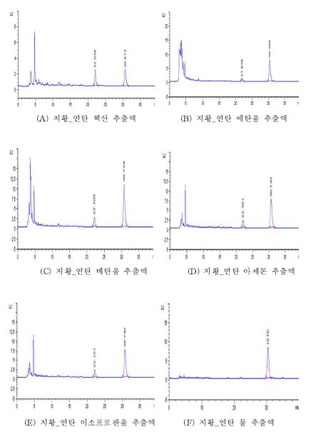 지황_연탄의 추출용매별 크로마토그램