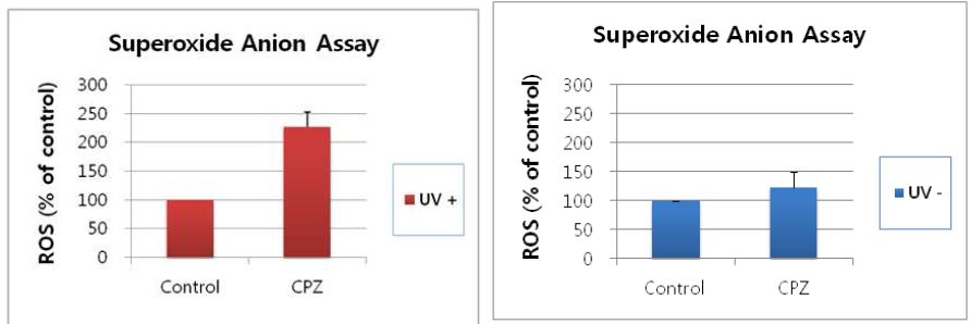 Fig. 40. 토끼각막세포주에 대한 chlorpromazine의 superoxide anion assay 결과.