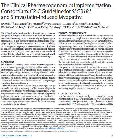 Guideline for SLCO1B1 and Simvastatin-Induced Myopathy