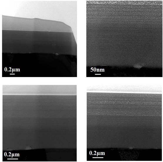 FIB-TEM of 45 degree tilted cross sections of 30-cycle Y2O3 films using 0.4 M solution