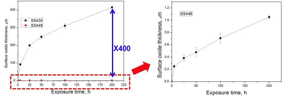 Surface oxide formations of SS430 and SS446