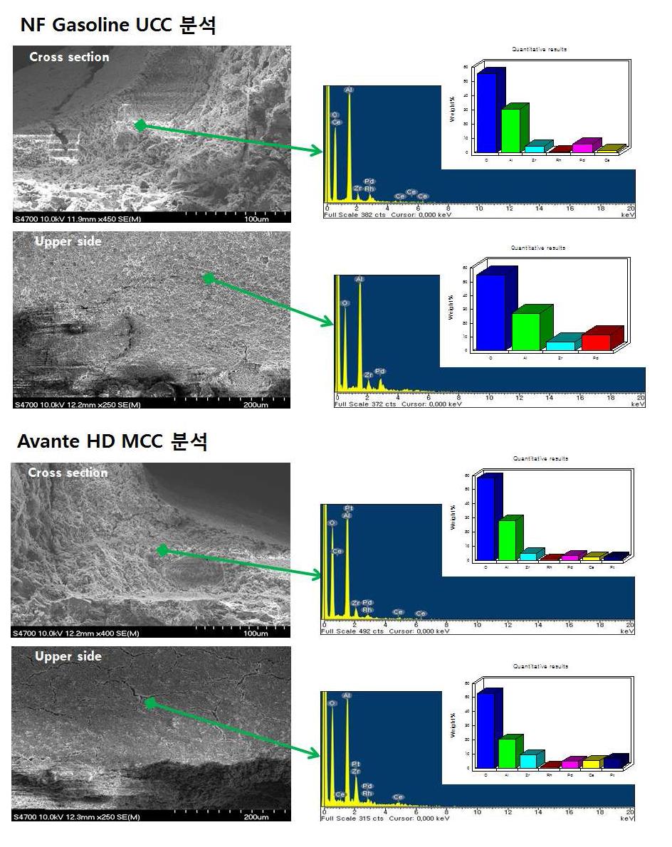 OEM촉매의 SEM image와 EDAX 분석 결과