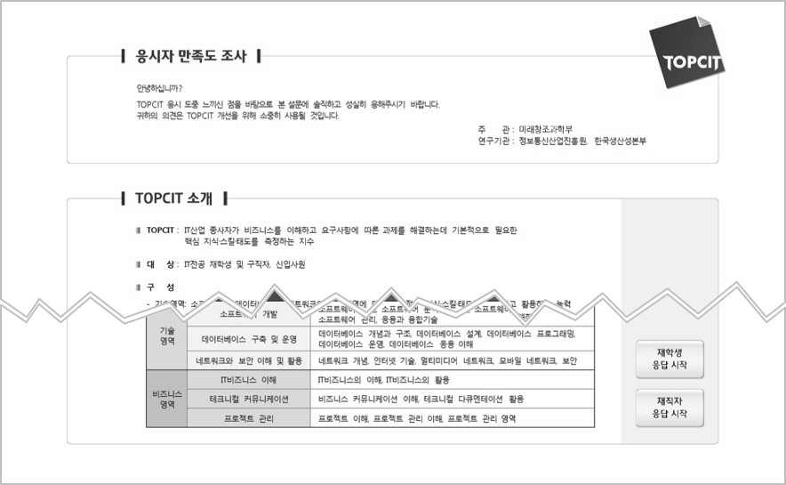 CBT시스템(응시자용): ‘설문 안내 및 설문지 로딩’ 화면