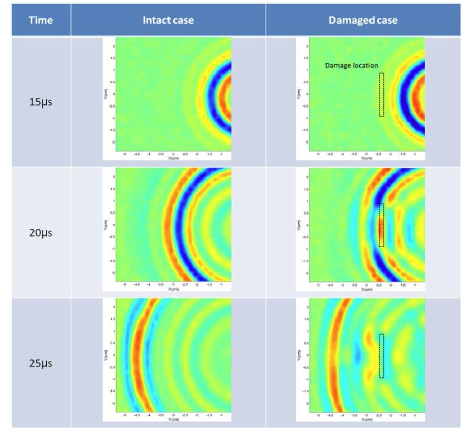 Constructed images with the measured guided waves