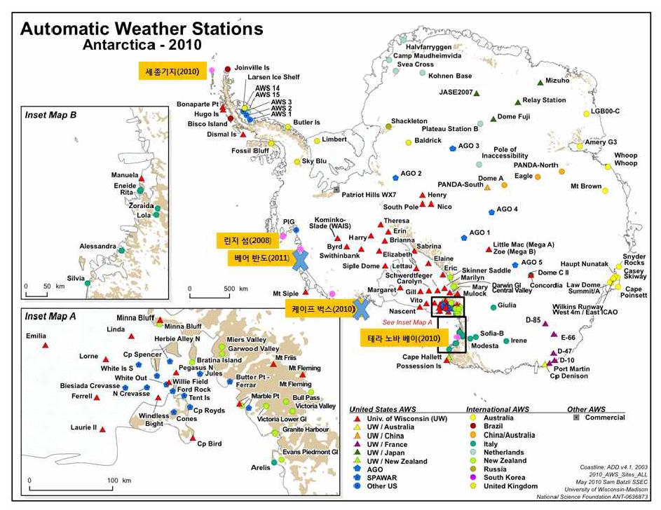 The locations of AWS of KOPRI along the Pacific sector of Antarctica.