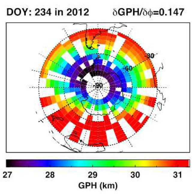 GPH at 10 hPa for the single day from Aura-MLS observation.