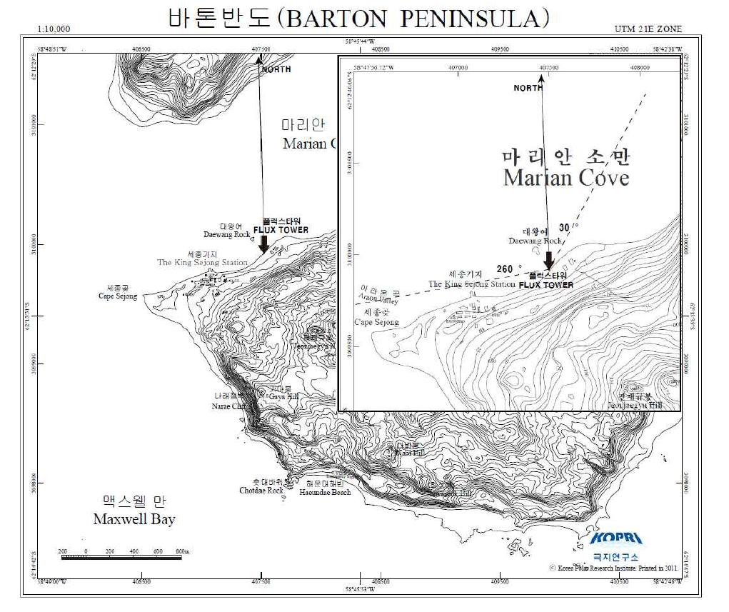 남극 킹조지섬 바톤반도 및 세종기지 지도