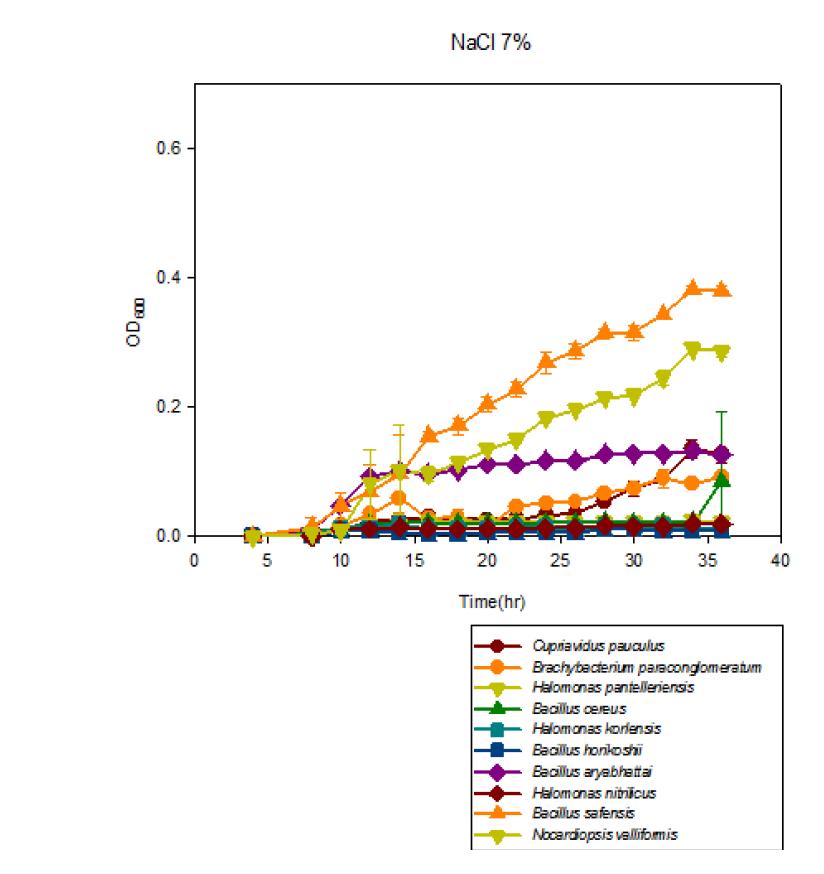 Growth curve of bacteria in 7% salinity