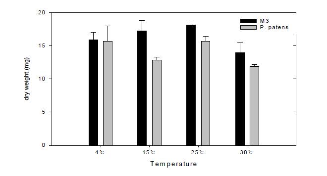 Temperature dependent growth analysis for an Arctic moss A.