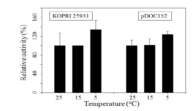 Temperature-dependent activity of recombinant catechol 1,2-dioxygenase