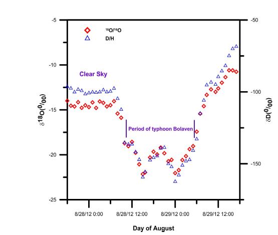 Isotopic compositions of water vapor observed during the typhoon Bolaven