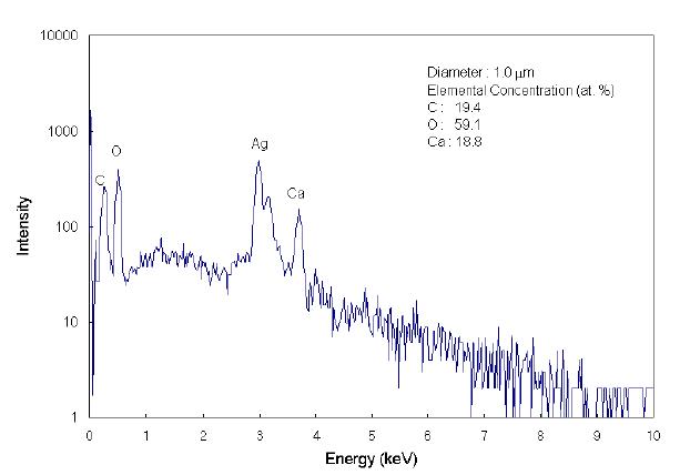 X-ray spectrum and atomic concentrations of CaCO3 particle