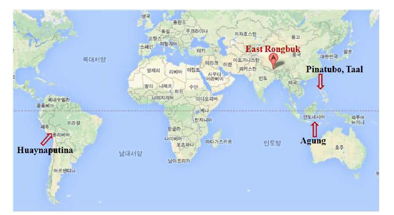 Map of sampling site(East Rongbuk) and volcano