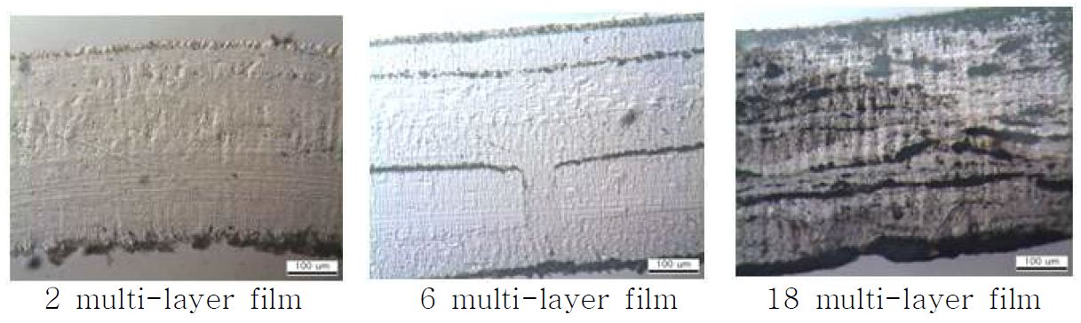그림 33. 편광현미경을 반사모드로 하여 배율 10X로 multi-layer film을 관찰