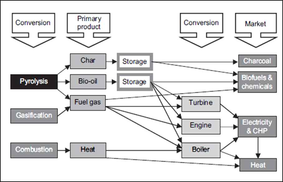 그림 1 바이오매스 열화학적 전환 공정 개념도
