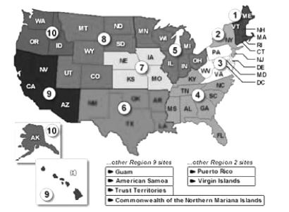 미국의 중소기업청 10권역과 지역책임자 위치