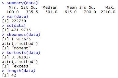 R의 기술통계량 코드 및 실행결과