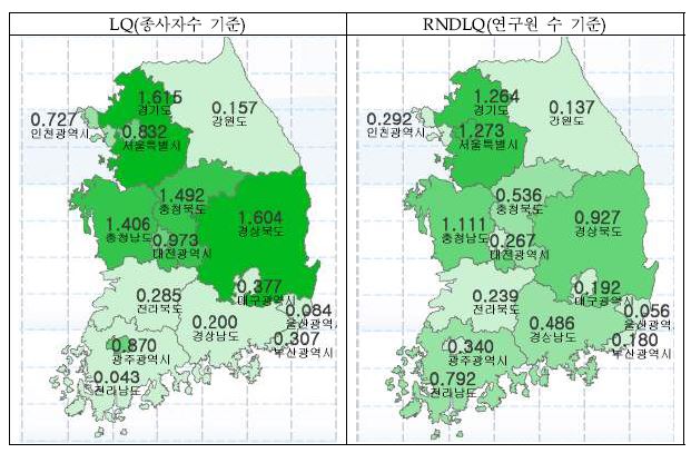 전자부품, 컴퓨터, 영상, 음향 및 통신장비 제조업의 입지계수