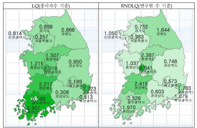 화학물질 및 화학제품 제조업의 입지계수