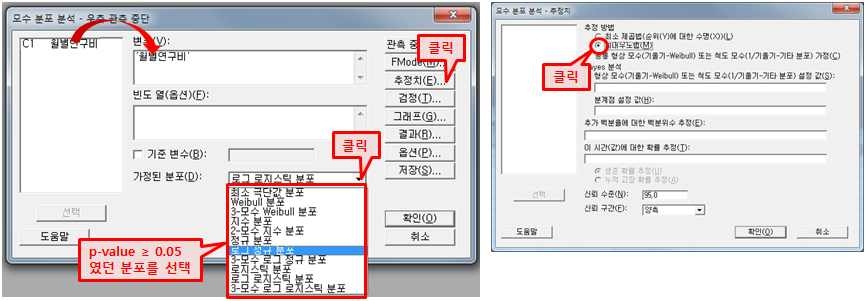 Minitab의 적합 분포 활용 옵션