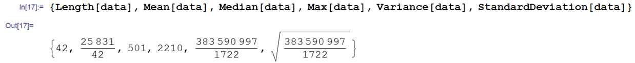 Mathematica의 기술통계량 코드 및 실행결과